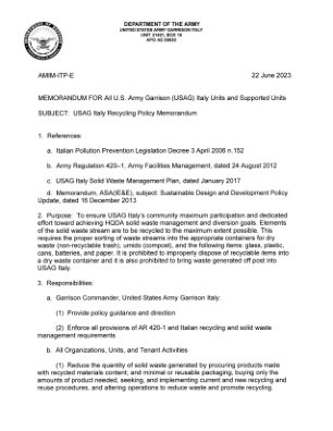 备忘录 致所有美国陆军驻军 (USAG) 意大利部队...